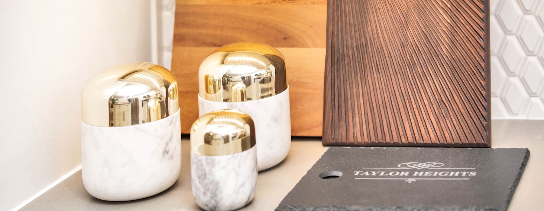 a group of objects on a counter